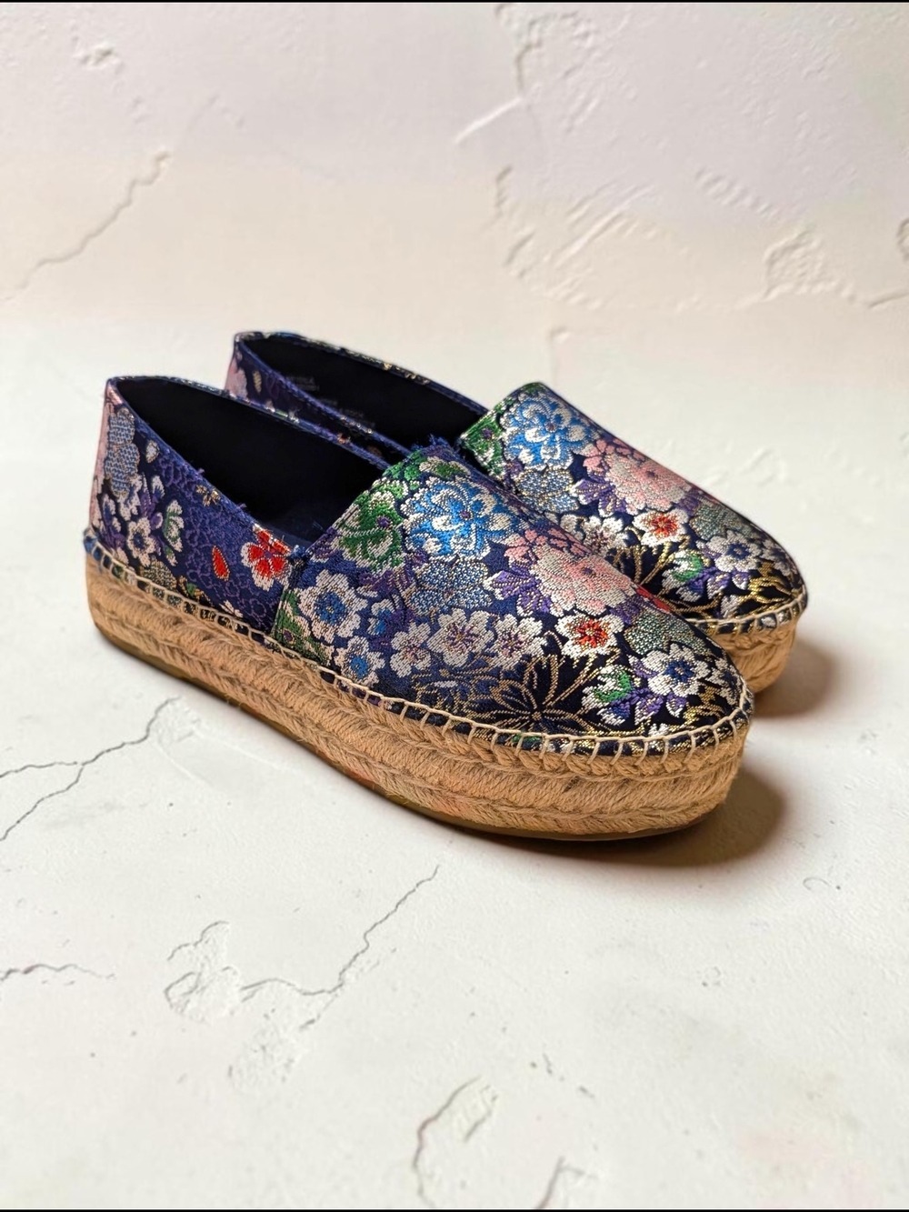 Steve Madden Navy Multicolor Floral Platform Espadrilles